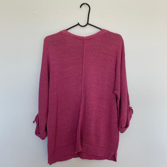 Chico's Womens Sweater Size 2 Pink Rose Short Sleeve Knit V-Neck Coastal Preppy - Picture 5 of 5